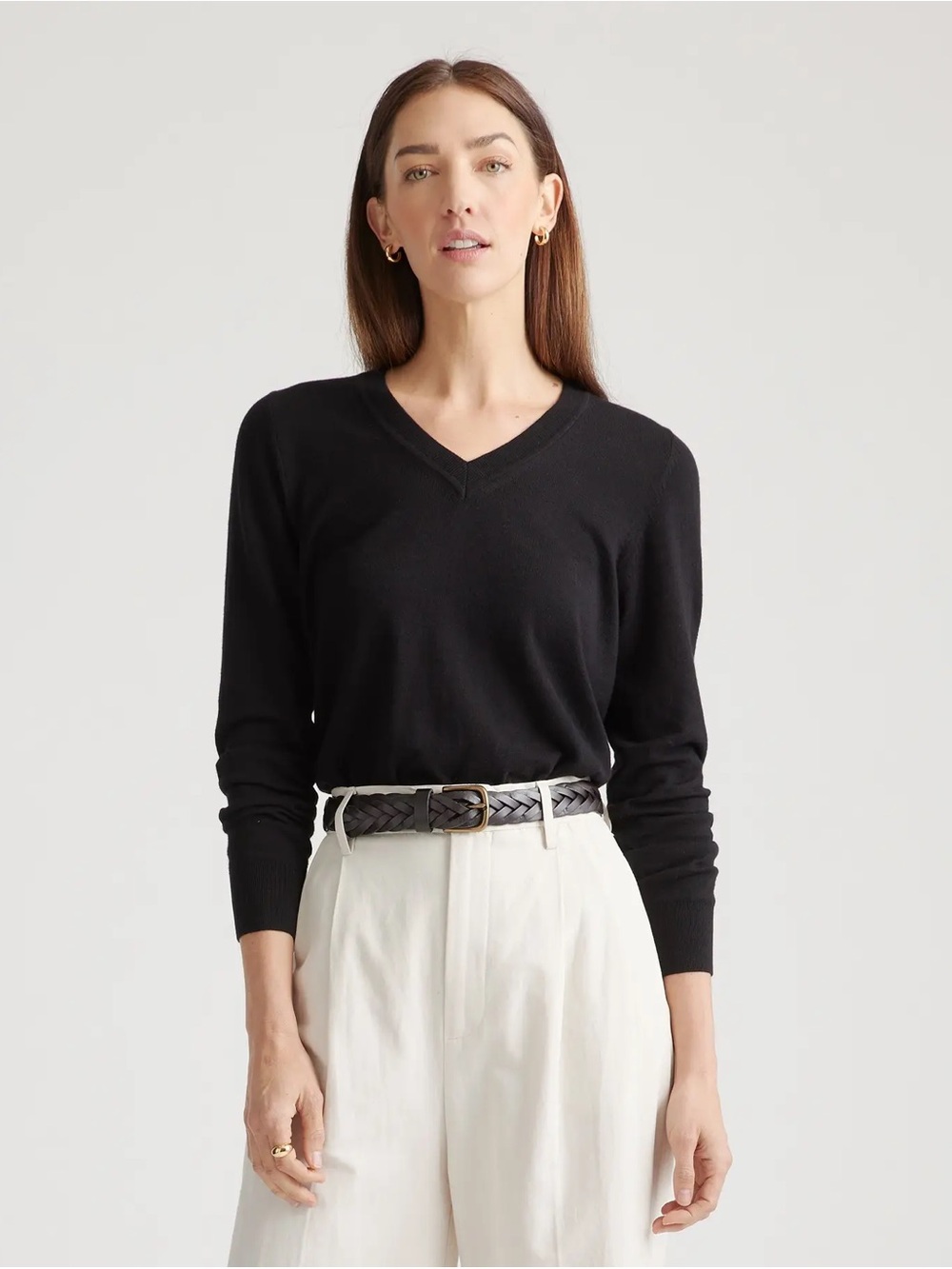 Quince Lightweight Cotton Cashmere V-Neck Sweater